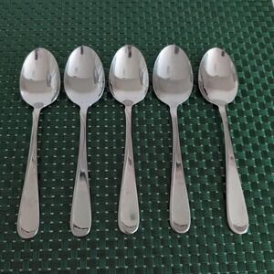 Oneida FLIGHT RELIANCE Soup Spoons Set Lot of 5 Stainless USA Glossy Vintage